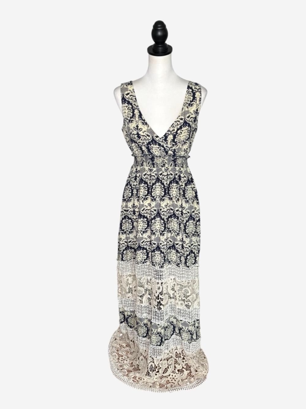 Anthropologie Sunday in Brooklyn Blue & Cream Lace Boho Maxi Dress • Small - Picture 1 of 10